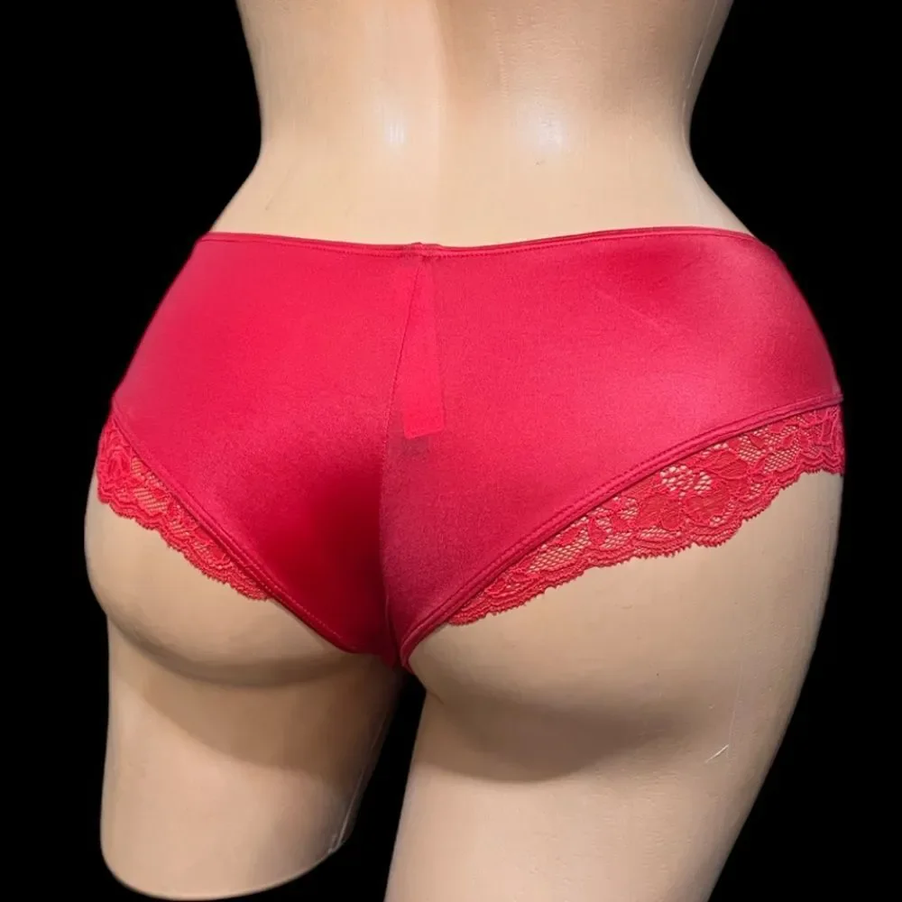 Victorias Secret Very Sexy Smooth Satin Micro Lace Insert cheeky panty Red S